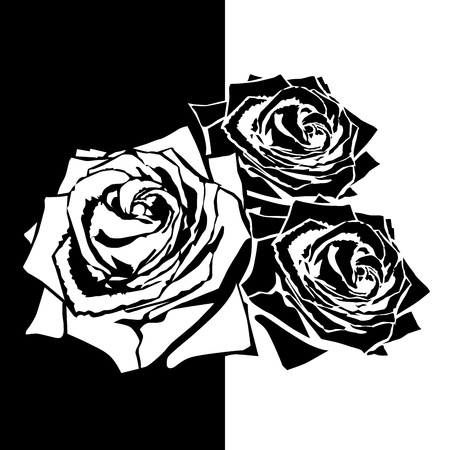 White silhouette of rose with leaves. Black backgroundのイラスト素材