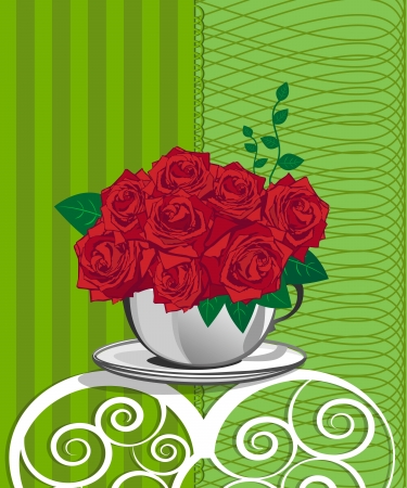 Red rose in a white cup. Happy birthday card designのイラスト素材