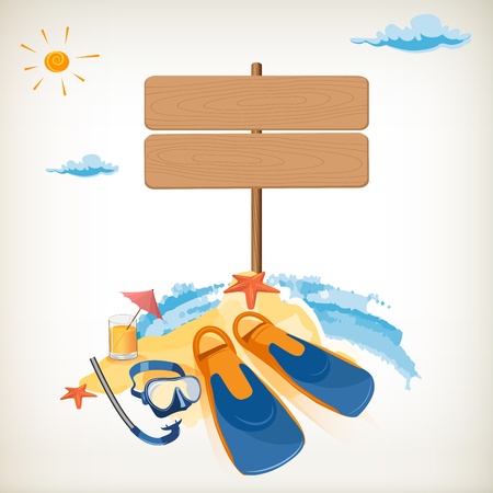 Wood sign in the beach iconのイラスト素材