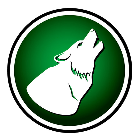 Wolf howling at the moon round green iconのイラスト素材