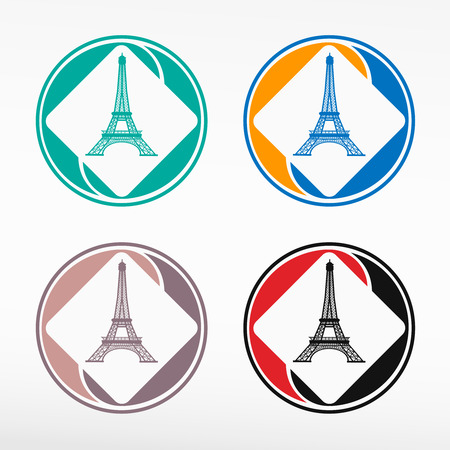 Eiffel tower vector illustration - round color set. Web icon element.のイラスト素材