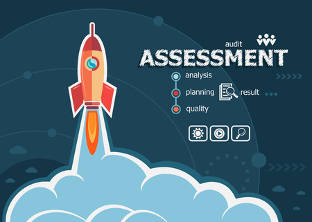 Assessment concept on background with rocket. Project Assessment concepts for web and printed materials.のイラスト素材