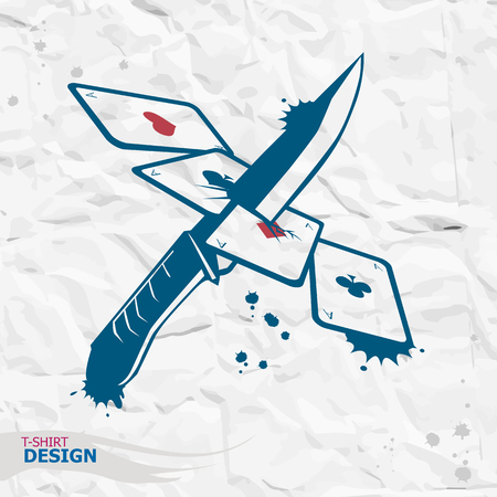 Royal flush playing cards and knife. Design for t-shirt printのイラスト素材