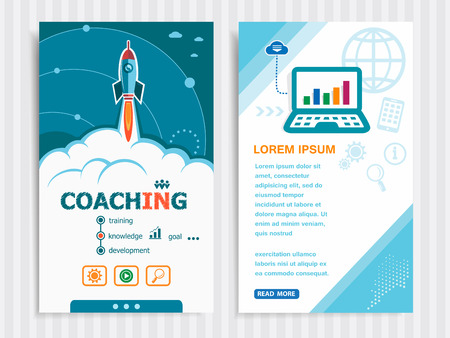Coaching and concept background with rocket. Project Coaching concepts and Set of Banners. Vector Illustration.のイラスト素材