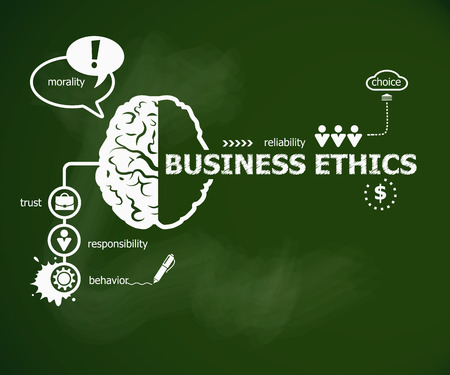 Business Ethics concept. Hand writing Business Ethics with chalk on green school boardのイラスト素材