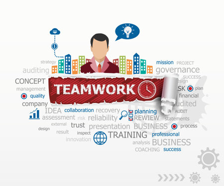 Teamwork concept and business man. Teamwork design illustration concepts for business, consulting, finance, management, career.のイラスト素材