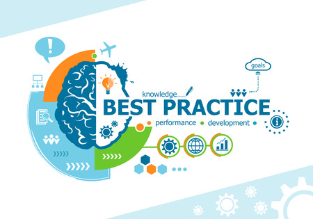 Best practice related words and brain concept. Infographic business. Project for web banner and creative process.のイラスト素材