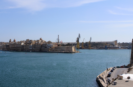 Three Cities as seen from Valletta, Vittoriosa, Senglea, Cospicua, Maltaの写真素材