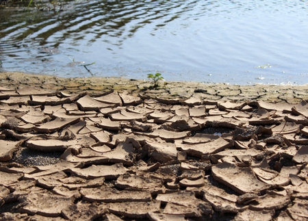 Cracked Ground and River, Earthquake Concept, Drought,