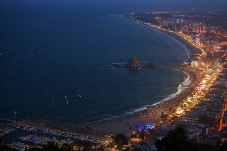 Night Blanes beach panoramic bird eye viewの写真素材