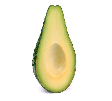 Avocado slice without stone isolated on whiteの写真素材