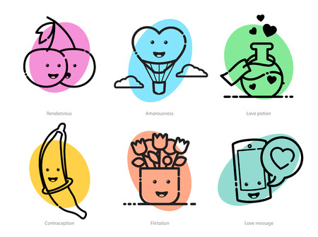 outlined icons set for Valentines Day, love theme and wedding info graphicsのイラスト素材
