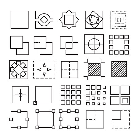 set of Square and Rectangle experimental icons with different shape and extreme usability. Great for UIUX wire frame experiments.のイラスト素材