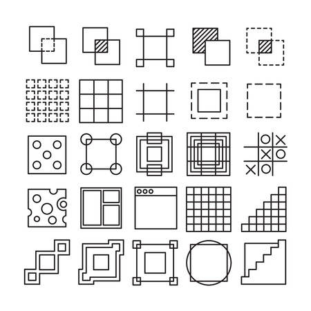 set of Square and Rectangle experimental icons with different shape and extreme usability. Great for UIUX wire frame experiments.のイラスト素材