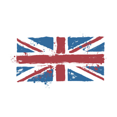 Vector grunge stylized UK flag with paint splatters and ink dropsのイラスト素材