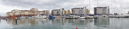 Panoramic view of apartments in Sovereign harbour, Eastbourne, Britainのeditorial素材