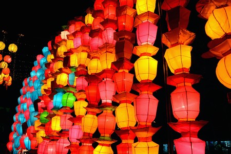 Colorful sculpture lamp,  Yee Peng Festival, Chiang Mai, Thailandの写真素材