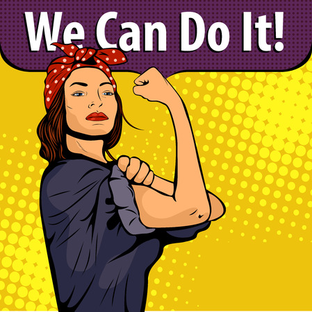 Pop art sexy strong woman symbol of feminism. Vector colorful pop art illustration in retro comic style. We Can Do It poster.のイラスト素材