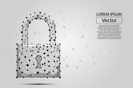 Security lock composed of polygons. Business concept of data protection. Low poly illustration consists of lines, dots, polygons and shapes. Futuristic vector backgroundのイラスト素材