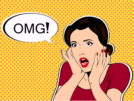 OMG the woman in shock pop art retro style. Emotions feelings of psychological stress. Beautiful girl upset that she had done. News and gossipのイラスト素材
