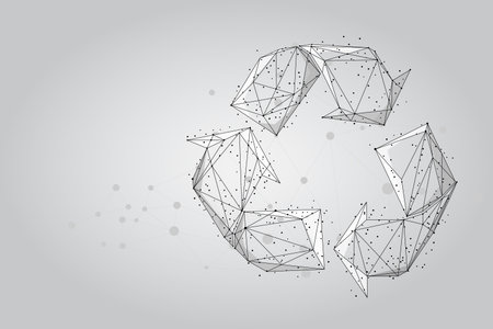 Abstract mash line and point recycle sign. Abstract Low-poly wireframe Save world ecology vector...