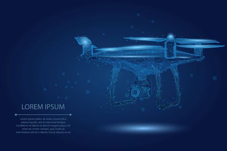 Abstract mash line and point Quadrocopter. Vector business illustration. Polygonal low poly 3D flying droneのイラスト素材