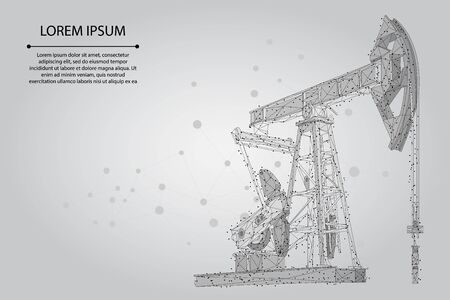 Abstract mash line and point oil well rig. Low poly petroleum fuel industry pumpjack derricks pumping drilling point vector illustrationのイラスト素材