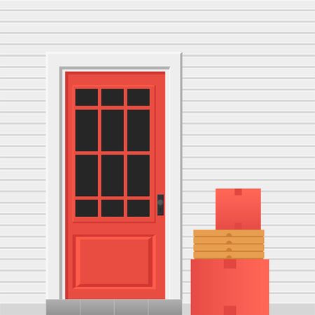 Vector illustration No contact delivery. Entrance and shipping boxes.のイラスト素材