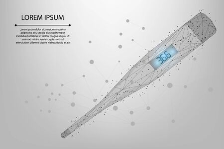 Abstract mesh line and point thermometer. Low poly electronic measurement of body heat. Vector Doctor's tool in search of COVID-19.Polygonal 36.6 health indicator association.のイラスト素材