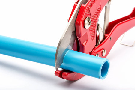 PVC pipe cutting on white backgoundの写真素材