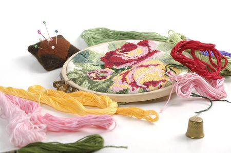 colour threads and another stuff  for embroideryの写真素材