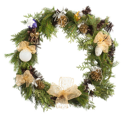 christmas wreath isolated on whiteの写真素材