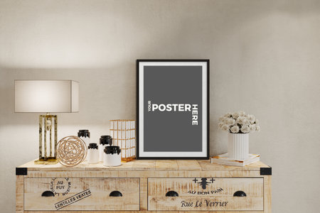 interior of a room with a vertical frame, 3d render, frame mockupの写真素材