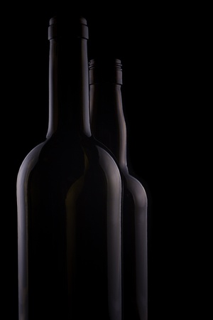 Two bottle from wine on a black backgroundの写真素材