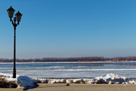 The City lamp on the promenade of the river Volga.の写真素材