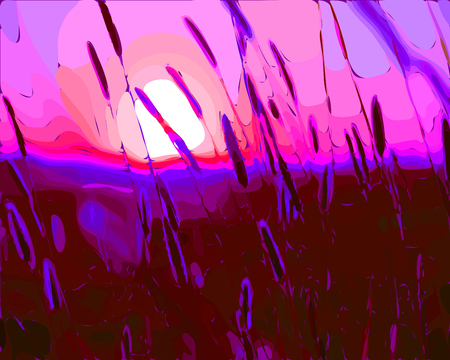 Vector illustration of grass spikelets at sunset. Beautiful colors, evening sunset, unusual colors.のイラスト素材