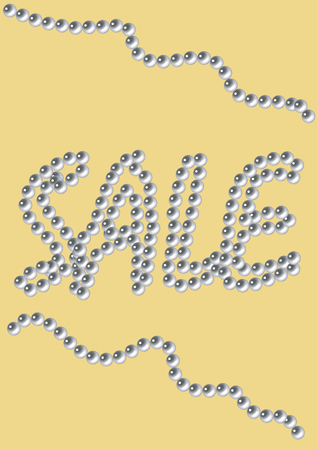 Pearl inscription sale. Pearls on a yellow background in the form of an inscription sale. Vector graphics, illustration of pearls from natural materials.のイラスト素材