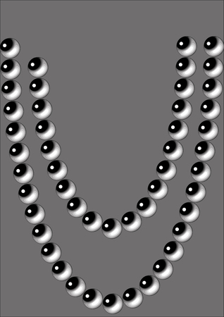 A sample of beads from black with a pearl overflow on a gray background. Natural black stones with overflow pattern. Vector graphics, illustration of products from rare black with overflow of stones, dark with overflow of pearls.のイラスト素材