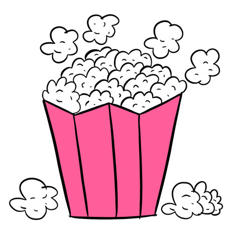 Popcorn in a box on a white background. illustration. Popcorn bucket cartoon style, cinema model popcorn, in boxの写真素材