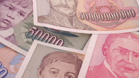 Serbian inlation banknote Money backgroundの写真素材