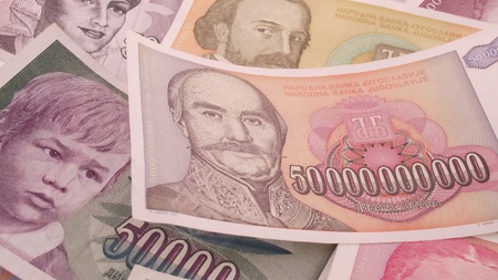 Serbian inflation banknote Money backgroundの写真素材