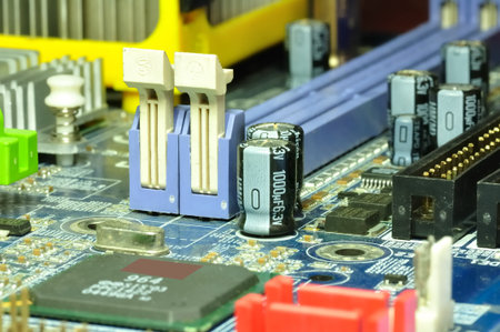 Closeup of computer electronic circuitboard  