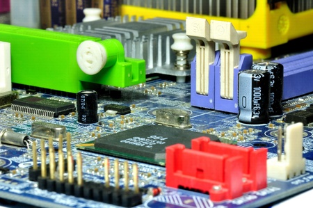 Closeup of computer electronic circuitboard の写真素材