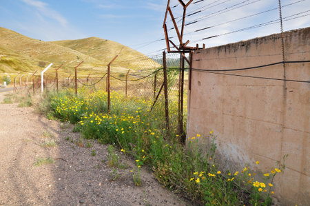 Boundary fence at the Israeli syrian border at the Golan Heights.