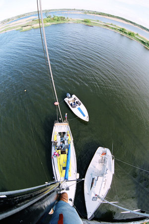 Leg of the photographer at height of 12 meters