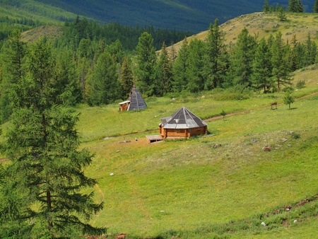National dwelling of altaians, mountain Altaiの写真素材