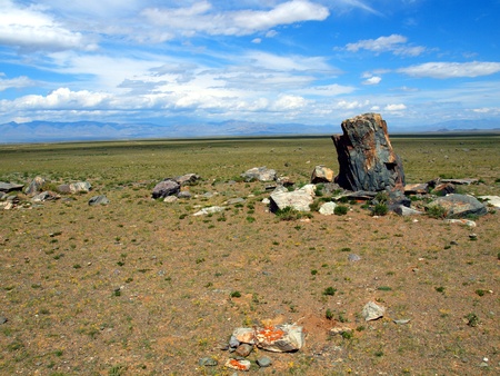 Cult stones in steppe, mountain Altaiの写真素材