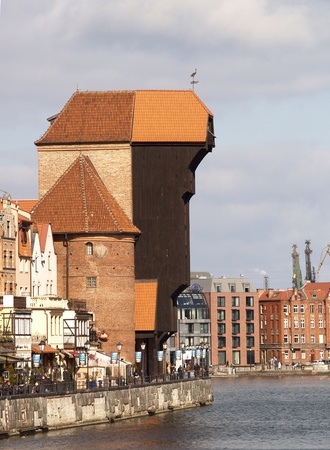   Gdansk, Poland  The ancient cargo crane  on Motlava River Embankmentの写真素材