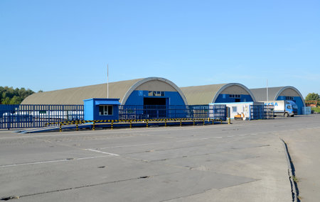 Hangars in the territory of a modern warehouseのeditorial素材