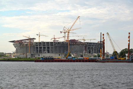 ST. PETERSBURG, RUSSIA - JULY 09, 2014: Construction of new stadium for football club "Zenit"のeditorial素材